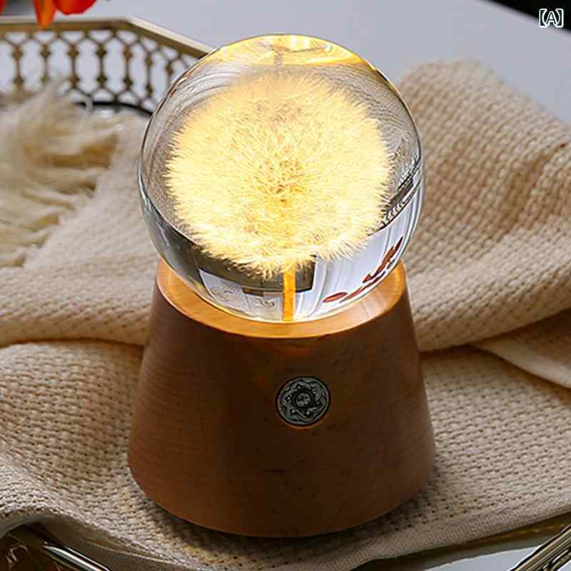 オルゴール インテリア 雑貨 タンポポの 水晶 玉 オルゴール 回転 する ナイトライト バレンタイン デ..