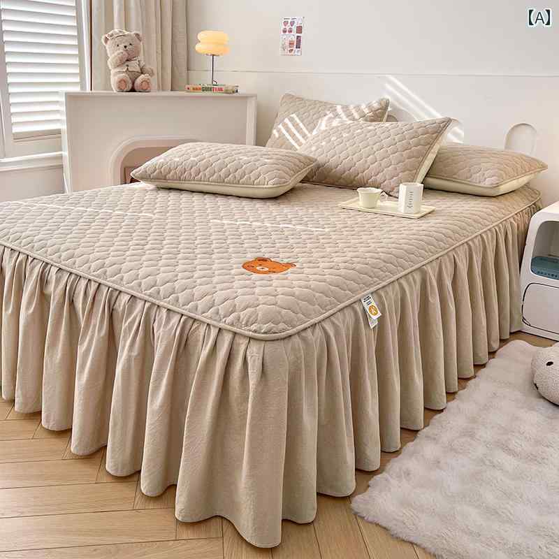 ベッド スカート カバー ベッド スカート シングル ピース 綿 ウォッシュド コットン ベッドスプレッド..