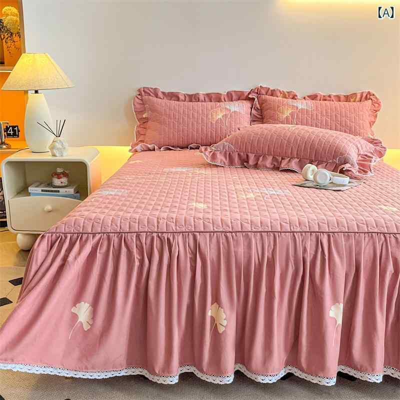 ベッド スカート カバー 韓国 コットン キルティング 起毛 ベッド スカート シーツ エッジ 付き 滑りに..