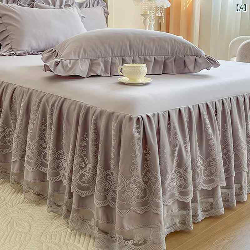 ベッド スカート カバー 2025年 ウォッシュド コットンレース ベッド スカート シングル ピース ノン ..