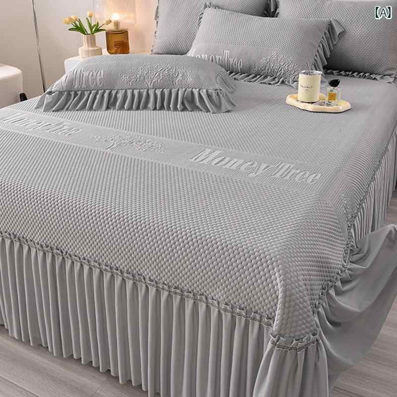 ベッド スカート カバー 夏用 ジャカード アイス ビーン マット 3点 セット ベッド スカート 夏 用 冷..