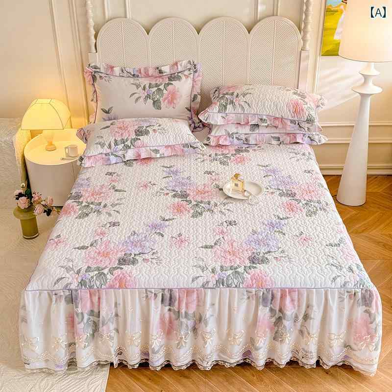 ベッド スカート カバー シングル ピース キルティング 厚手 綿 ベッド スカート ベッドスプレッド 12 ..