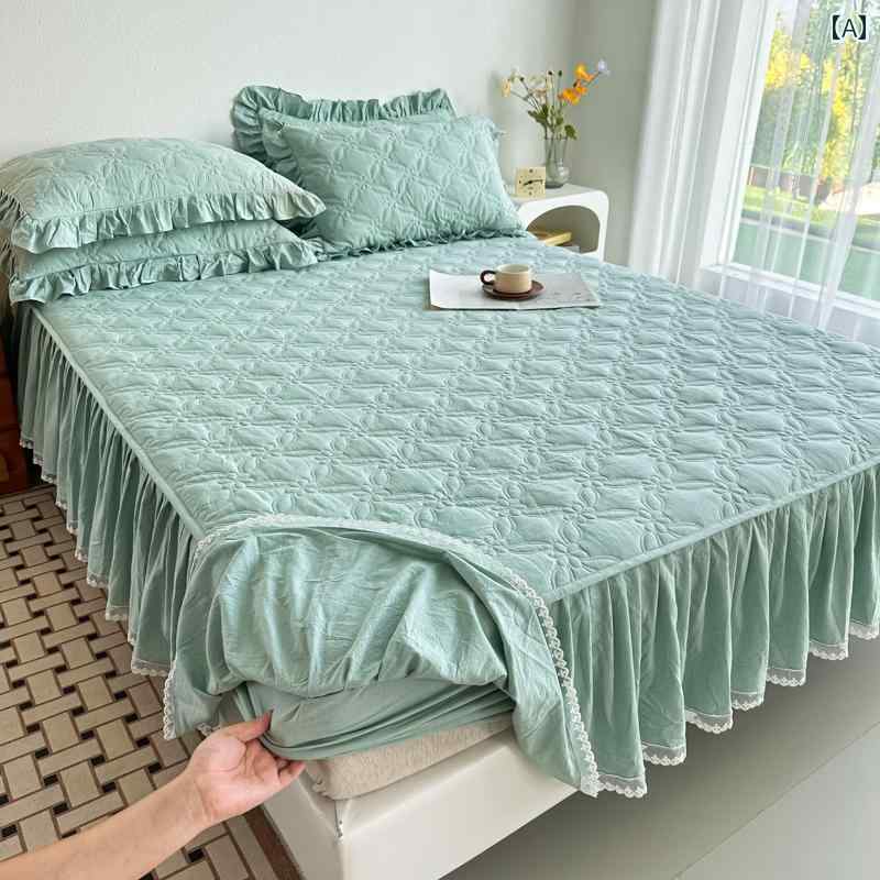 ベッド スカート カバー 100 % コットン 糸 染め ウォッシュド フィットシーツ ベッド スカート 2 in 1..