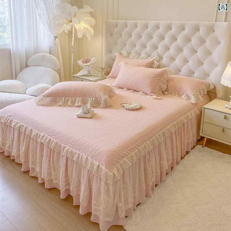 ベッド スカート カバー プリンセス レース キルティング ベッド スカート 厚手 無地 ベッドスプレッド..