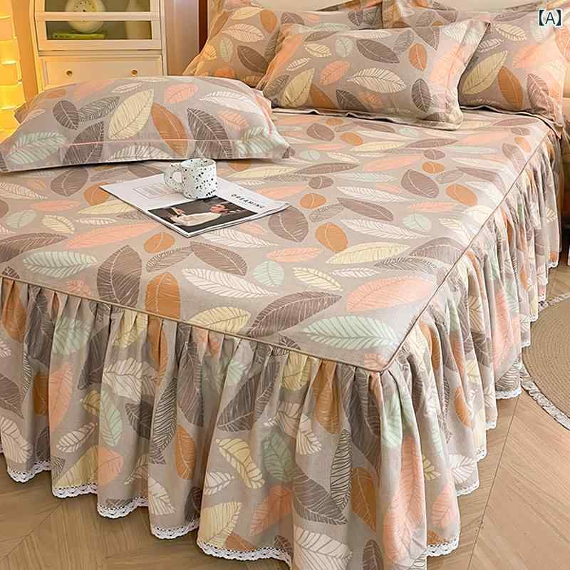 ベッド スカート カバー 2024年 100 % 綿 起毛 ベッド スカート ワンピース 厚手 レース シーツ 付き ..