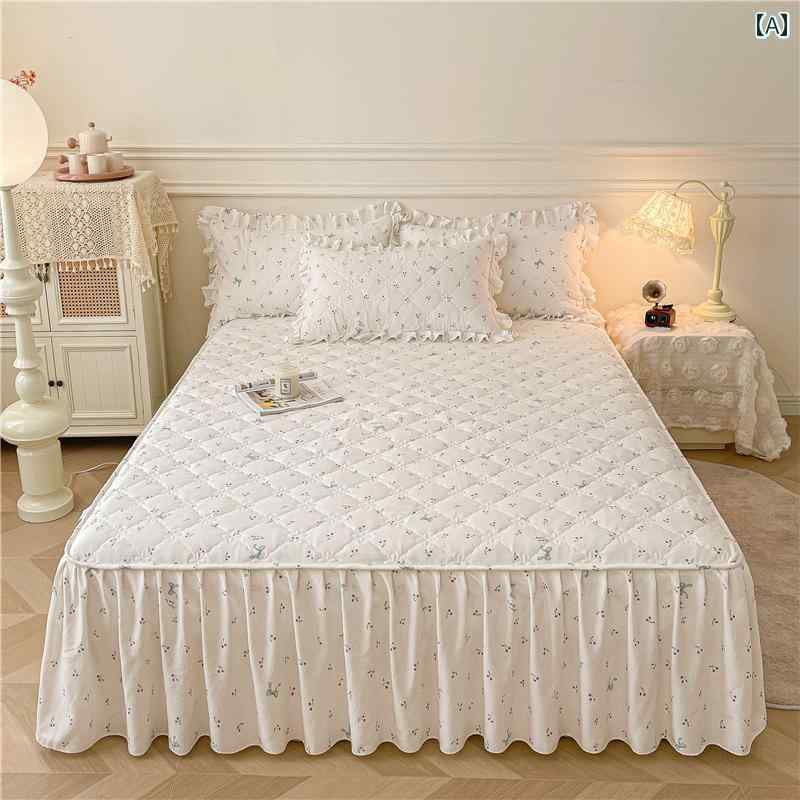 ベッド スカート カバー 2025年 ベッド スカート シーツ 2 in 1 キルト ベッドスプレッド カバー 付き ..