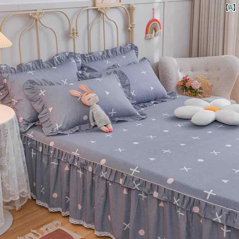 ベッド スカート カバー シンプル 北欧の 綿 ベッド スカート シングル ピースの ベッドスプレッド カバー 18 レースの シーツ 滑り止め 3点 セット