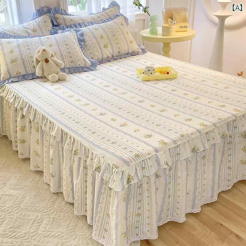 ベッド スカート カバー 綿 ベッド スカート スタイル ベッドスプレッド 3点 セット プリンセス フィッ..