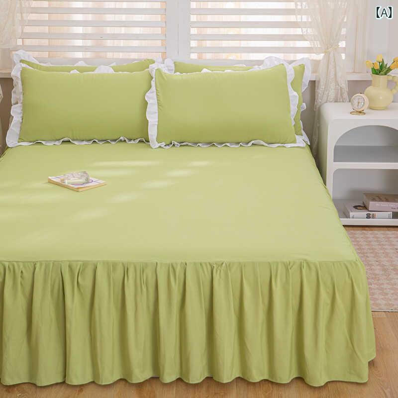 ベッド スカート カバー 2024年 100 % 無地 ツー イン ワン ベッド シーツ スカート 滑り止め 醜い 裾を 隠す レース シングル ダブル 保護 カバー