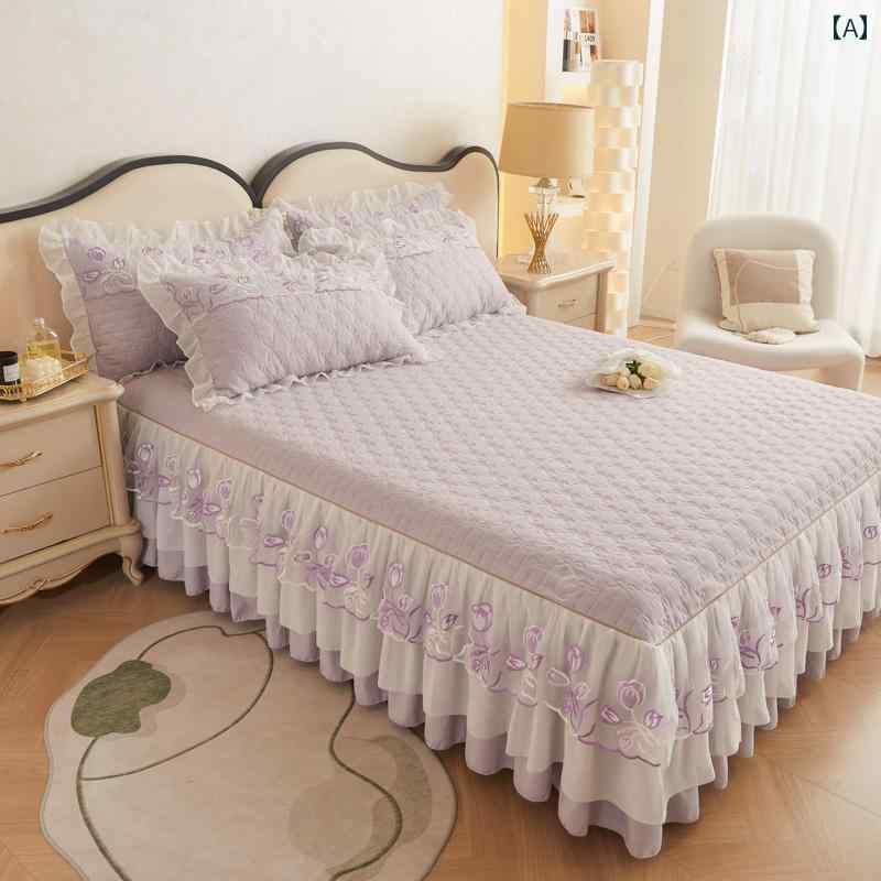 ベッド スカート カバー 厚手 キルティング レース ベッド スカート 3点 セット ダブル 滑りにくい ベ..