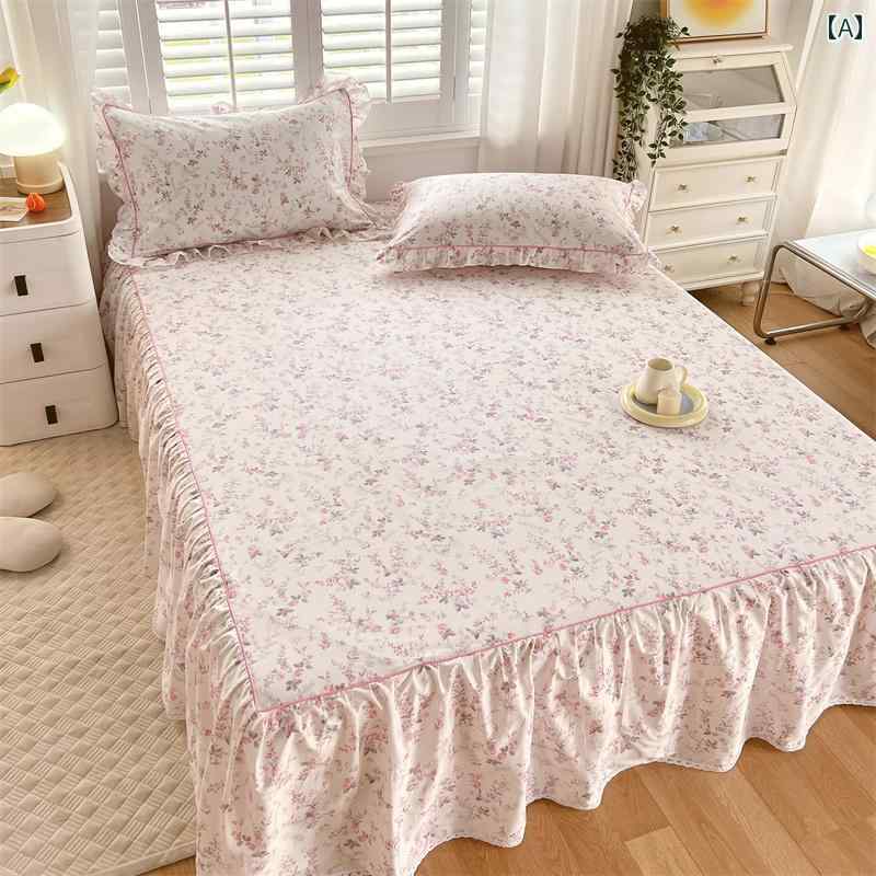 ベッド スカート カバー プリンセス 綿 ベッド スカート ワンピース 4 シーズン ユニバーサル ベッドスプレッド シーツ レース エプロン カバー 3点 セット