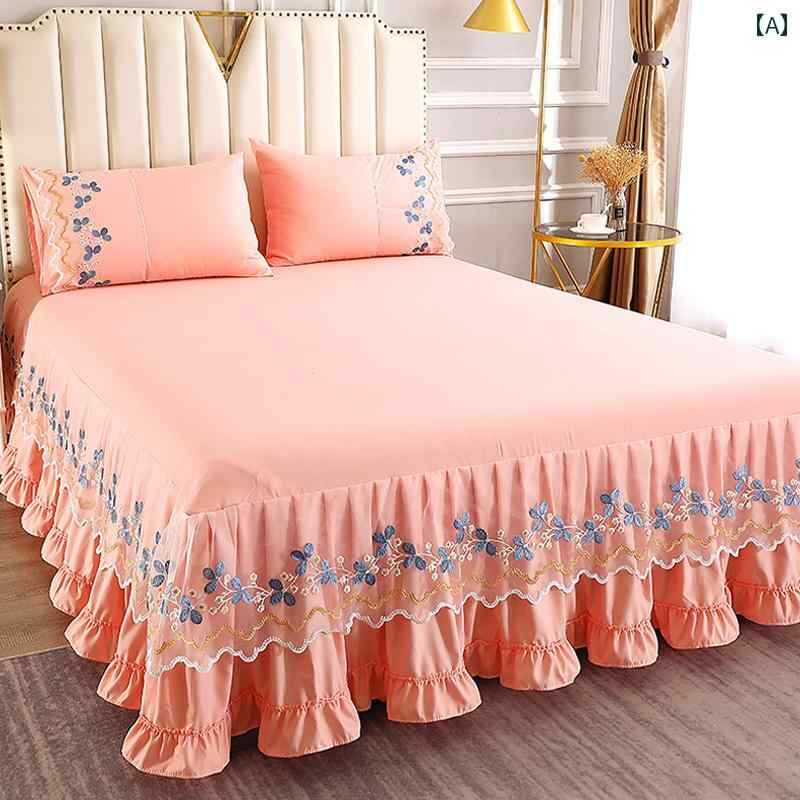ベッド スカート カバー 韓国 レース ベッド スカート プリンセス ベッドスプレッド シングル ピース 1..