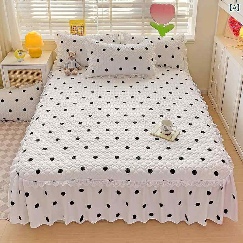 ベッド スカート カバー 2025年 フェアリー スタイル レースエッジ アロエベラ コットン キルティング ..