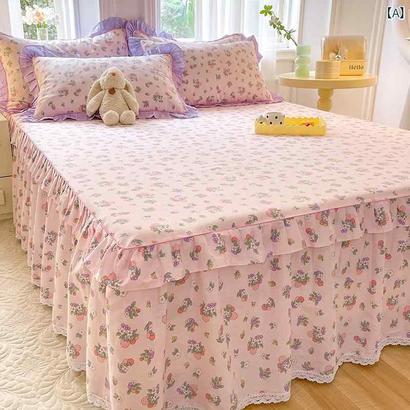 スタイリッシュ カバー ベッドスカート 2024年 コットン ベッド スカート 3点 セット シングル カバー 綿 シーツ 付き 韓国 オール シーズン 対応