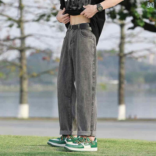 ロールアップパンツ メンズ 秋 9 ポイント ジーンズ メンズ スモーキーグレー ストリート ストレート ロール アップ パンツ 万能 ワイド レッグ ロールアップパンツ メンズ 秋 9 ポイント ジーンズ メンズ スモーキーグレー ストリート ストレート ロール アップ パンツ 万能 ワイド レッグ