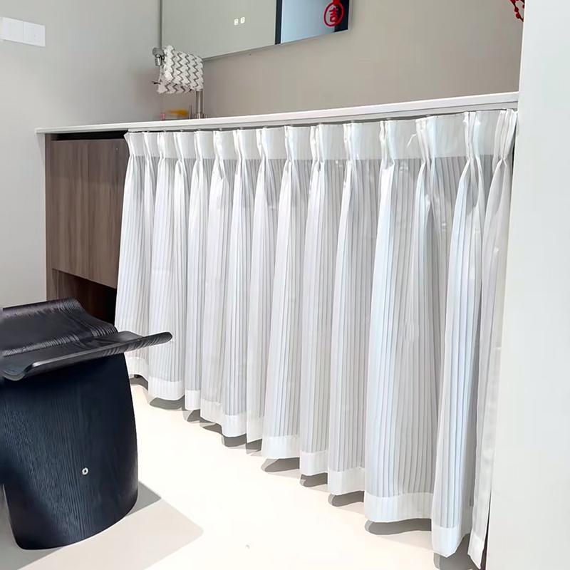 カフェ カーテン インテリア ベネチアンブラインド 出窓 バルコニー 窓用 スクリーン ストライプの 白い キッチン用 パンチ フリー ドア カーテン ハーフ キャビネット用 ダスト