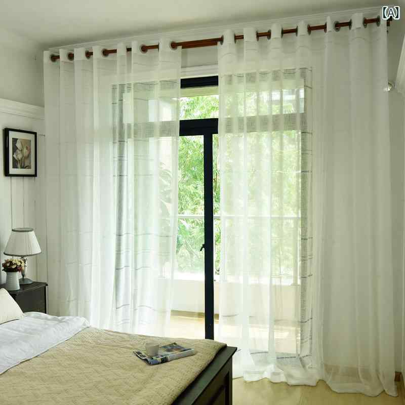 カフェ カーテン インテリア コットンと リネンの 仕切り 厚手 カーテン シンプルで モダンな ガーゼ リビング ルーム 寝室 バルコニー 横縞 窓の