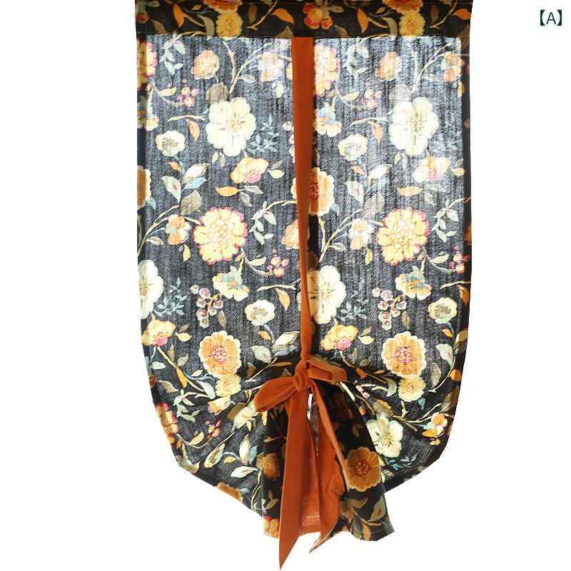 カフェ カーテン インテリア アメリカン カントリー レトロ 大輪 キッチン カーテン小 葉 リフト カーテン ドア 間仕切り