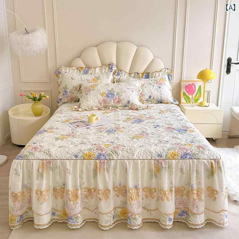 スタイリッシュ カバー ベッドスカート 韓国 プリンセス ベッド スカート ワンピースの 綿の ベッドスプレッド シーツ カバー エッジ 付き オール シーズン 通用 エプロン