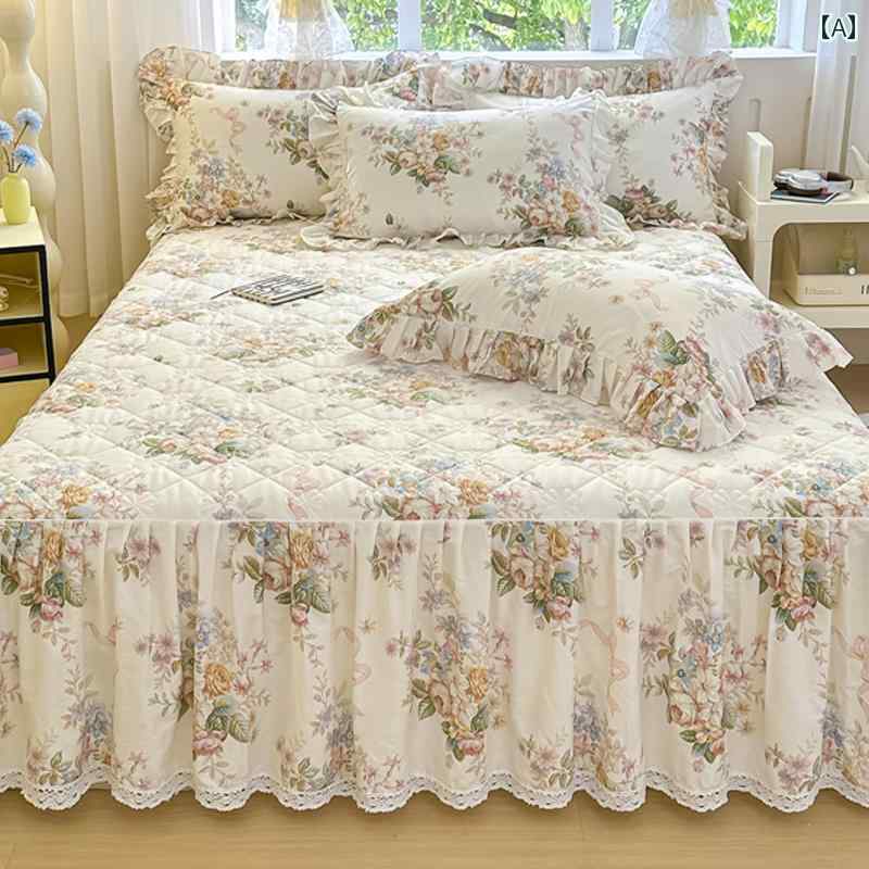 スタイリッシュ カバー ベッドスカート 小さい さわやか 花柄 コットン キルティング ベッド スカート ..