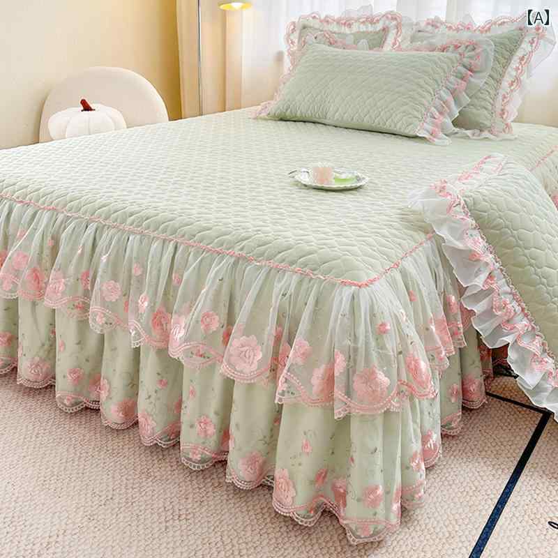 スタイリッシュ カバー ベッドスカート 韓国 A タイプ パール コットン シングル キルト ベッド スカー..