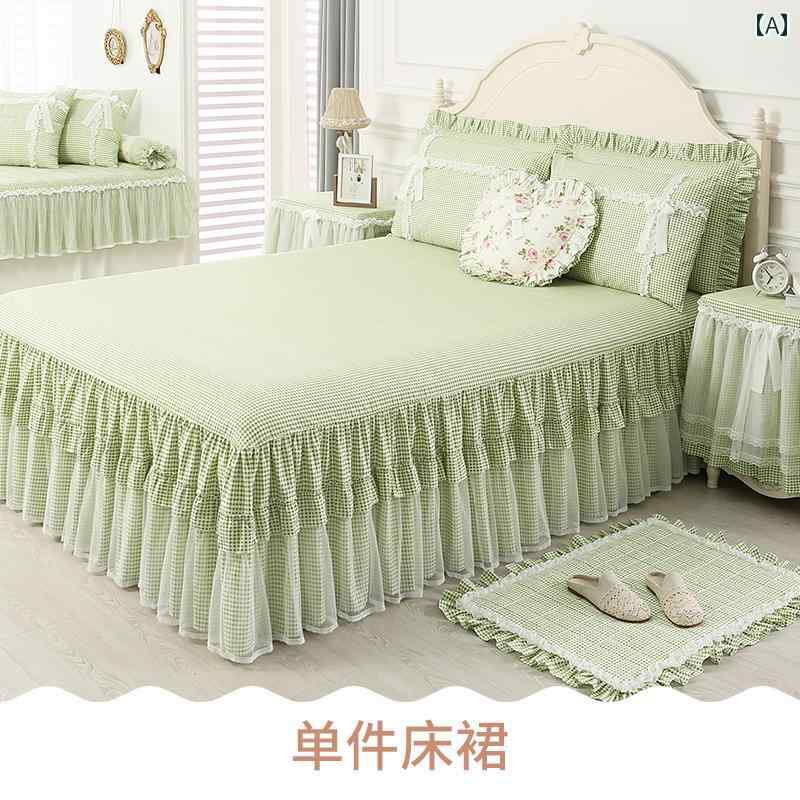 スタイリッシュ カバー ベッドスカート Qiaozhi Life コットン シングル ベッド スカート レース グリ..
