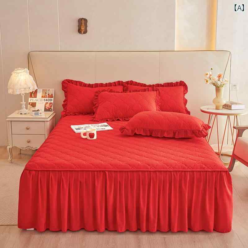 スタイリッシュ カバー ベッドスカート プリンセス キルト ベッド スカート カバー シングル シーツ ベ..