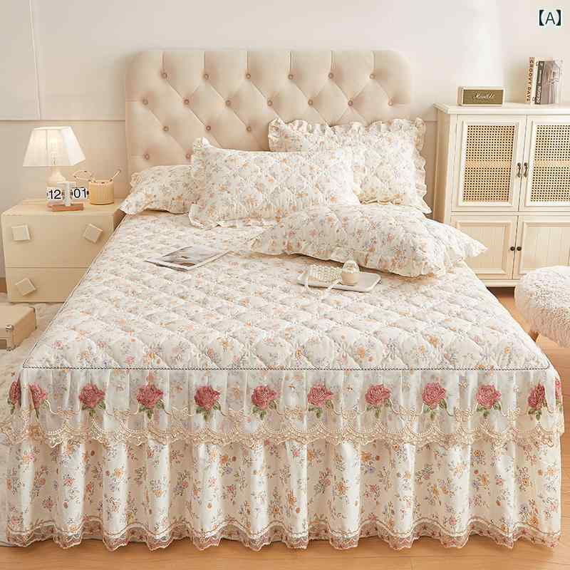 スタイリッシュ カバー ベッドスカート レースの ベッド スカート ワンピースの 綿の ベッドスプレッド..