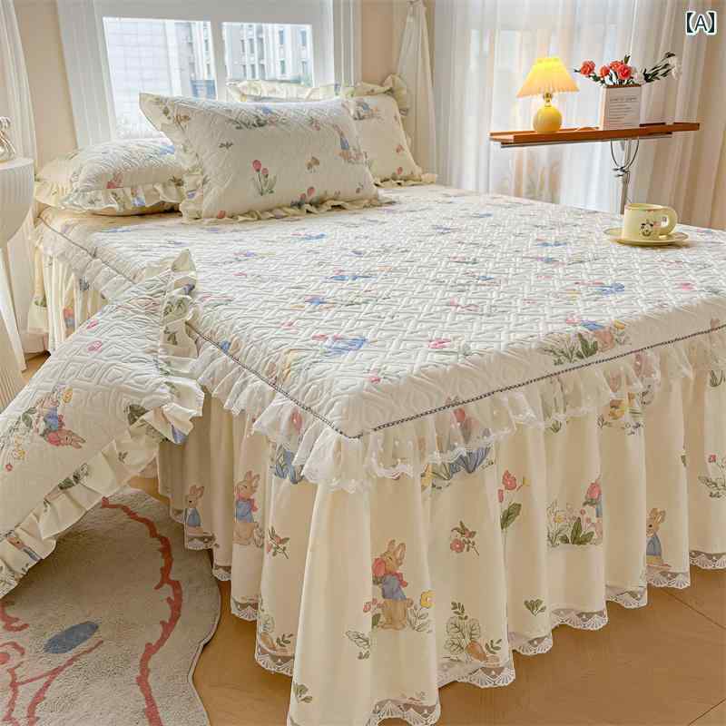 スタイリッシュ カバー ベッドスカート 綿 ベッド スカート ワンピース プリンセス スタイル レース ベッドスプレッド シングル ダブル オール シーズン ユニバーサル エプロン 付き