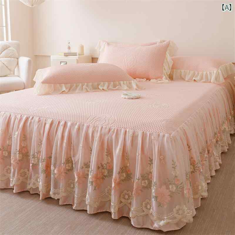 スタイリッシュ カバー ベッドスカート 2025夏用 アイス ビーン マット レース ベッド スカート 涼 感 ..