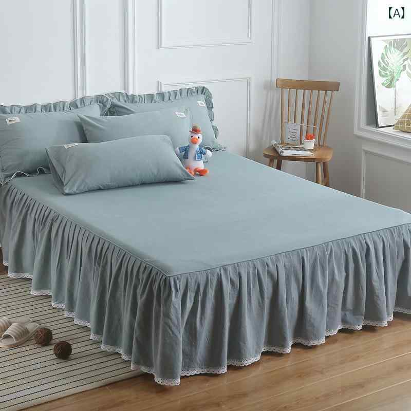 スタイリッシュ カバー ベッドスカート レース コットン ウォッシュ ベッド スカート ベッドスプレッド..