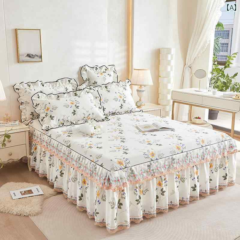 スタイリッシュ カバー ベッドスカート 韓国 ベッド スカート 綿 ベッドスプレッド シングル カバー レ..