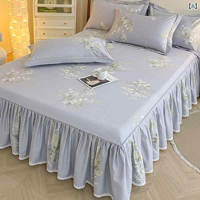 スタイリッシュ カバー ベッドスカート プリンセス コットン 起毛 ベッド スカート シングル ピース 秋冬用 厚手 綿 ベッドスプレッド 18 m ダブル 3点 セット