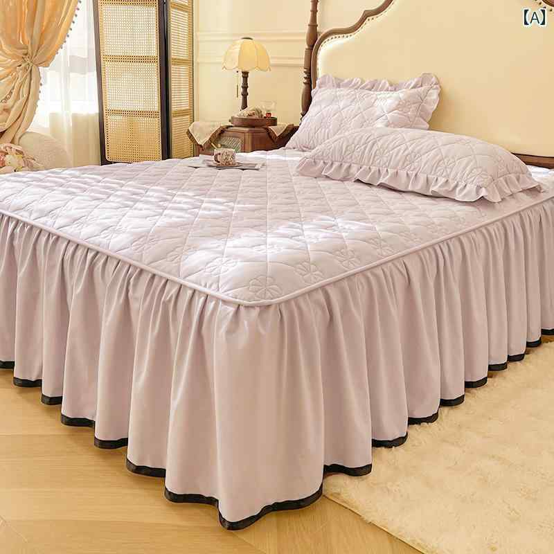 スタイリッシュ カバー ベッドスカート の 綿の ベッド スカート ワンピース キルティング 厚手 ベッドスプレッド シーツ オール シーズン ユニバーサル カバー エッジ エプロン 付き