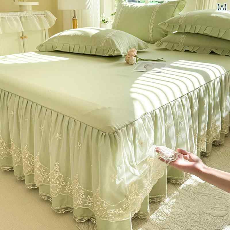 スタイリッシュ カバー ベッドスカート 色 レース コットン ベッド スカート ワンピース プリンセス スタイル 100 % 綿 ダブル 18 m ベッドスプレッド 滑り止め シーツ 3点 セット 3