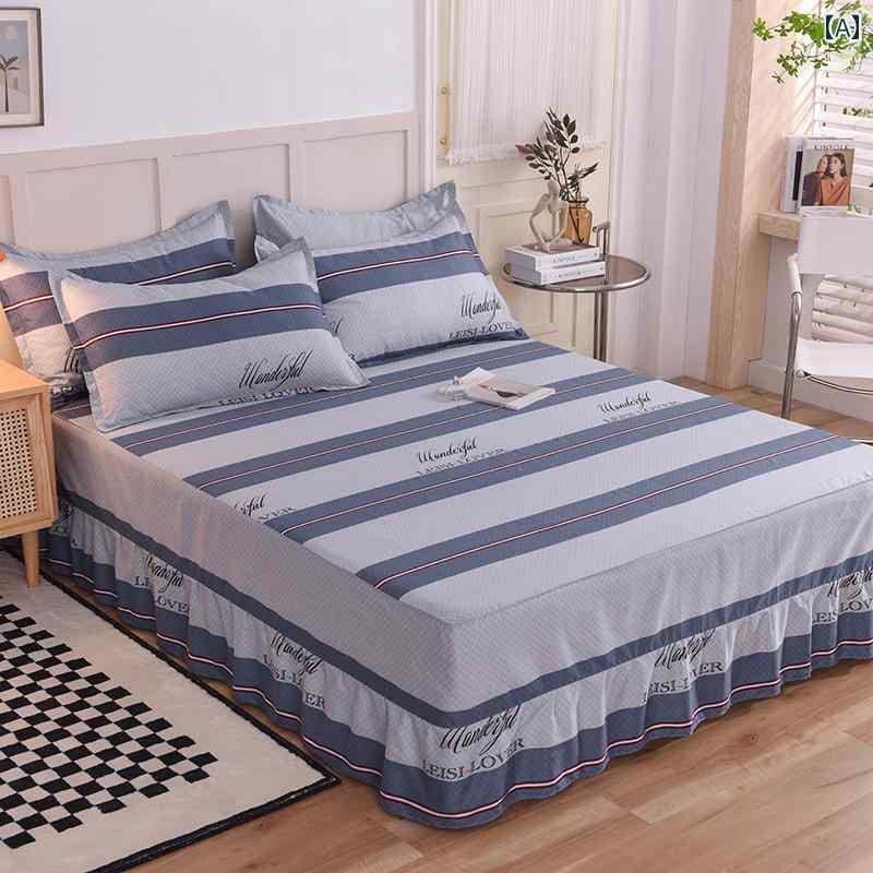 スタイリッシュ カバー ベッドスカート 綿 ベッド スカート 単品 シンプル ストライプ シングル ダブル..