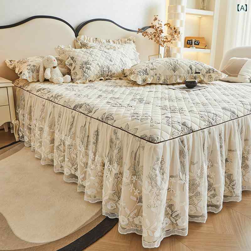 スタイリッシュ カバー ベッドスカート 綿の ベッドスプレッド ベッド スカート ワンピース エプロン カバー プリンセス スタイル コットン エッジ 滑り止め
