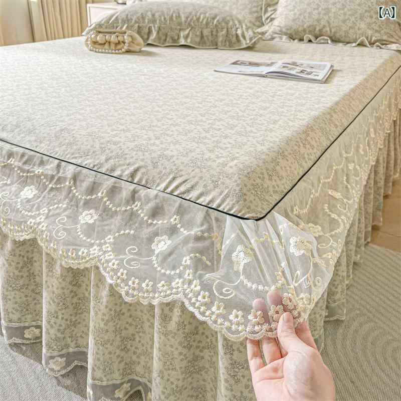 ベッドシーツ おしゃれ ベッドスカート レース コットン ベッド スカート シングル ピース 滑りにくい ..