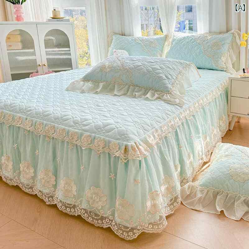 ベッドシーツ おしゃれ ベッドスカート 2024 スタイル ウォッシュ コットン ベッド スカート ワンピース プリンセス レース 無地 ベッドスプレッド エッジ 付き 滑りにくい シーツ キルティング