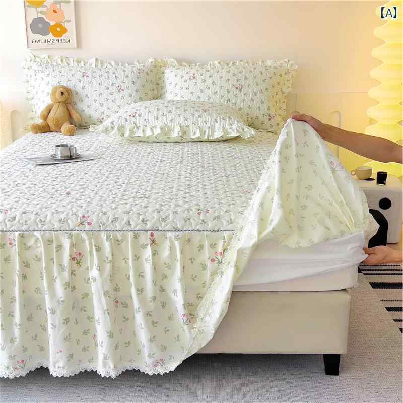 ベッドシーツ おしゃれ ベッドスカート 年 コットン ベッド スカート 付き オール シーズン 対応の キルト シモンズ マットレス 保護 カバー
