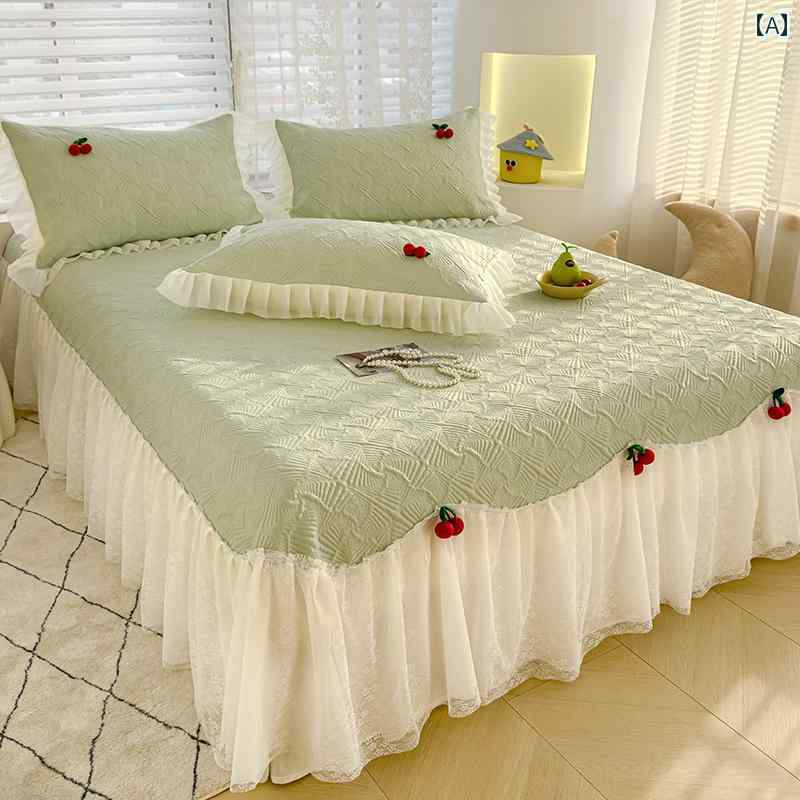 ベッドシーツ おしゃれ ベッドスカート 夏用 アイス ビーン マット 3点 セット プリンセス 風 レース ..