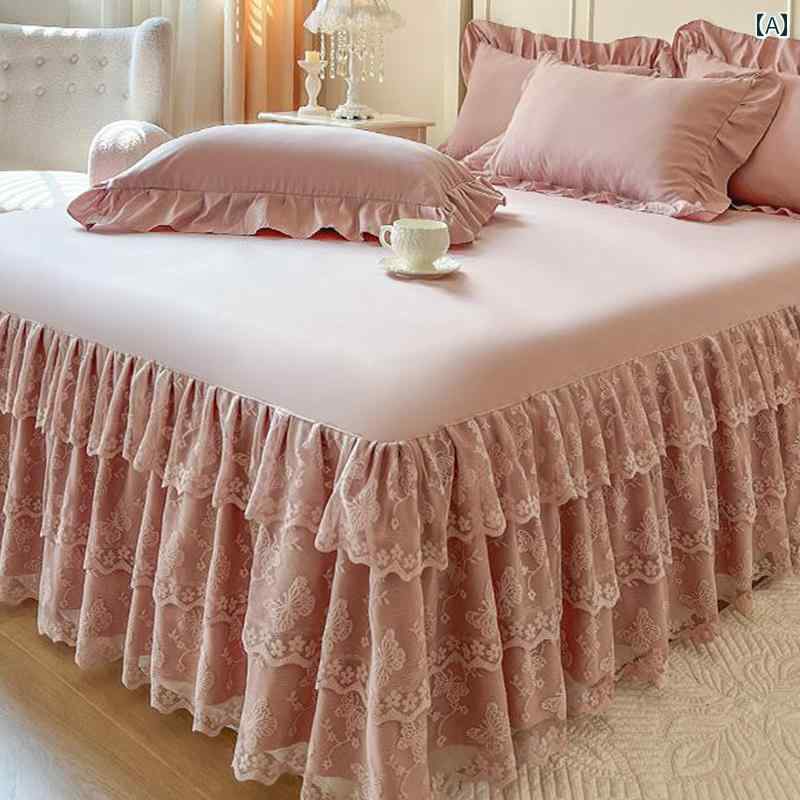 ベッドシーツ おしゃれ ベッドスカート 2025年 ウォッシュド コットン サンドイッチ レース ベッド ス..