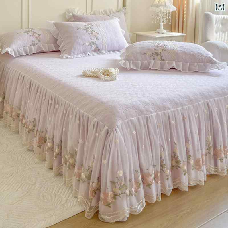 ベッドシーツ おしゃれ ベッドスカート フランスの プリンセス ニット コットン ベッド スカート 4点 ..