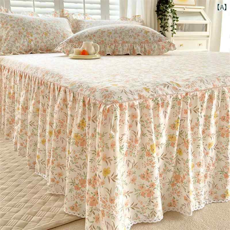 Bedding - ベッドシーツ おしゃれ ベッドスカート 韓国 ベッドスプレッド 綿 シングル ピース ベッド スカート カバー プリンセス スタイル コットン マットレス エッジ シーツ 枕 3点 セット