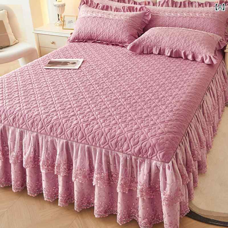 ベッドシーツ おしゃれ ベッドスカート プリンセス レース コットン ベッド スカート シングル ピース ..