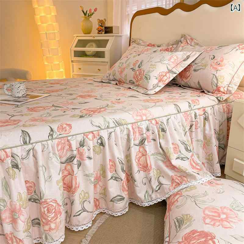 ベッドシーツ おしゃれ ベッドスカート 綿 起毛 ベッド スカート フィットシーツ ベッドスプレッド 3点..