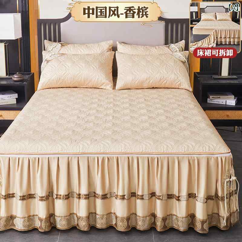 ベッドシーツ おしゃれ ベッドスカート 高級 チャイナ風 サテン キルティング ベッド スカート 3点また..