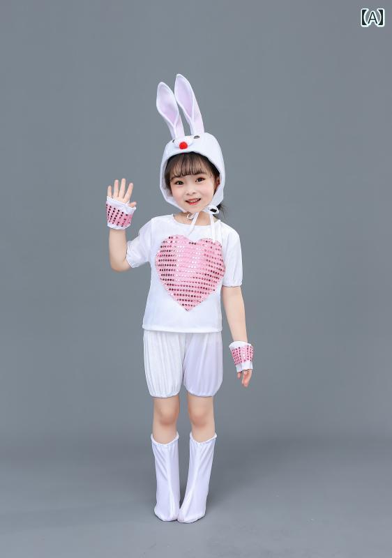 Rakuten - 子供用 コスチューム 動物 子供の 日の 小さい 白い ウサギの ダンス 衣装 子供用 バニー パフォーマンス ウサギ 動物