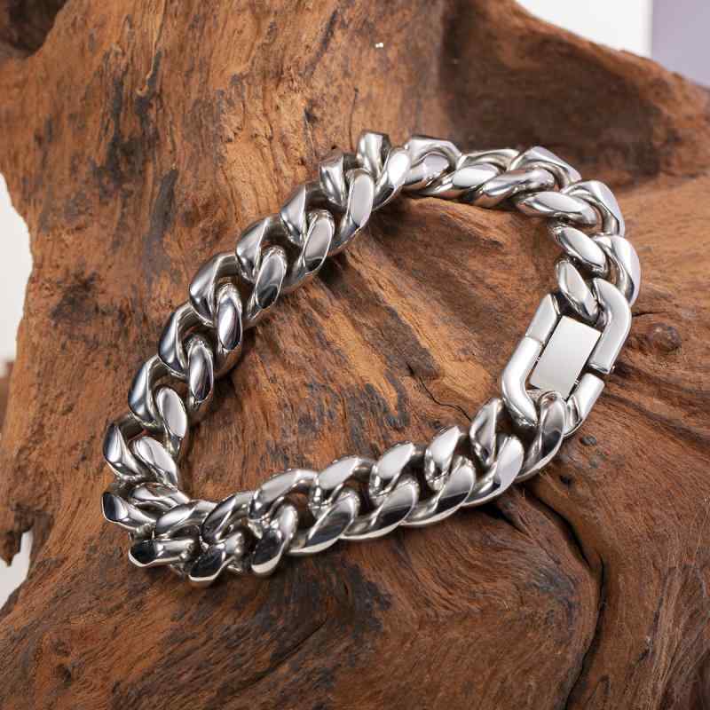 ラグジュアリー ブレスレット 幅広 キューバ ブレスレット チタン スチール シルバーホワイト ヒップ ホップ シンプル 個性的な カップル メンズ レディース...