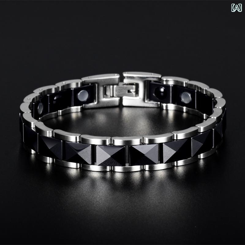 ラグジュアリー ブレスレット メンズ 黒と 白の セラミック ブレスレット 高級 ゲルマニウム ストーン 耐 放射 線 非 アレルギー性 な ジュエリー